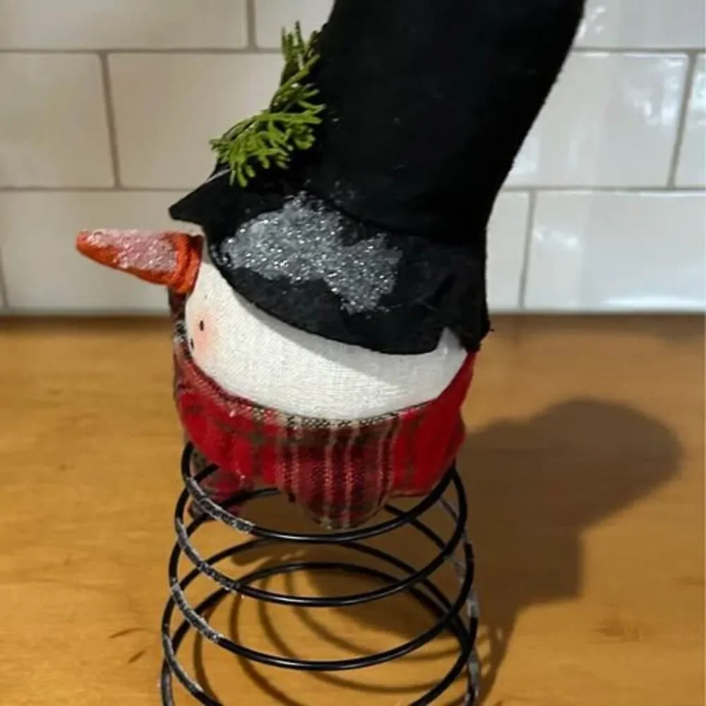 Primitive Style Snowman on a Metal Spring Base